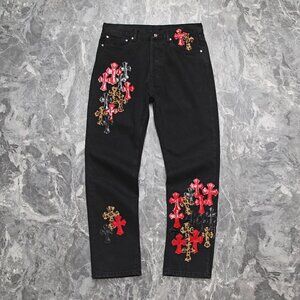 Chrome Heart Leather Patch Jeans